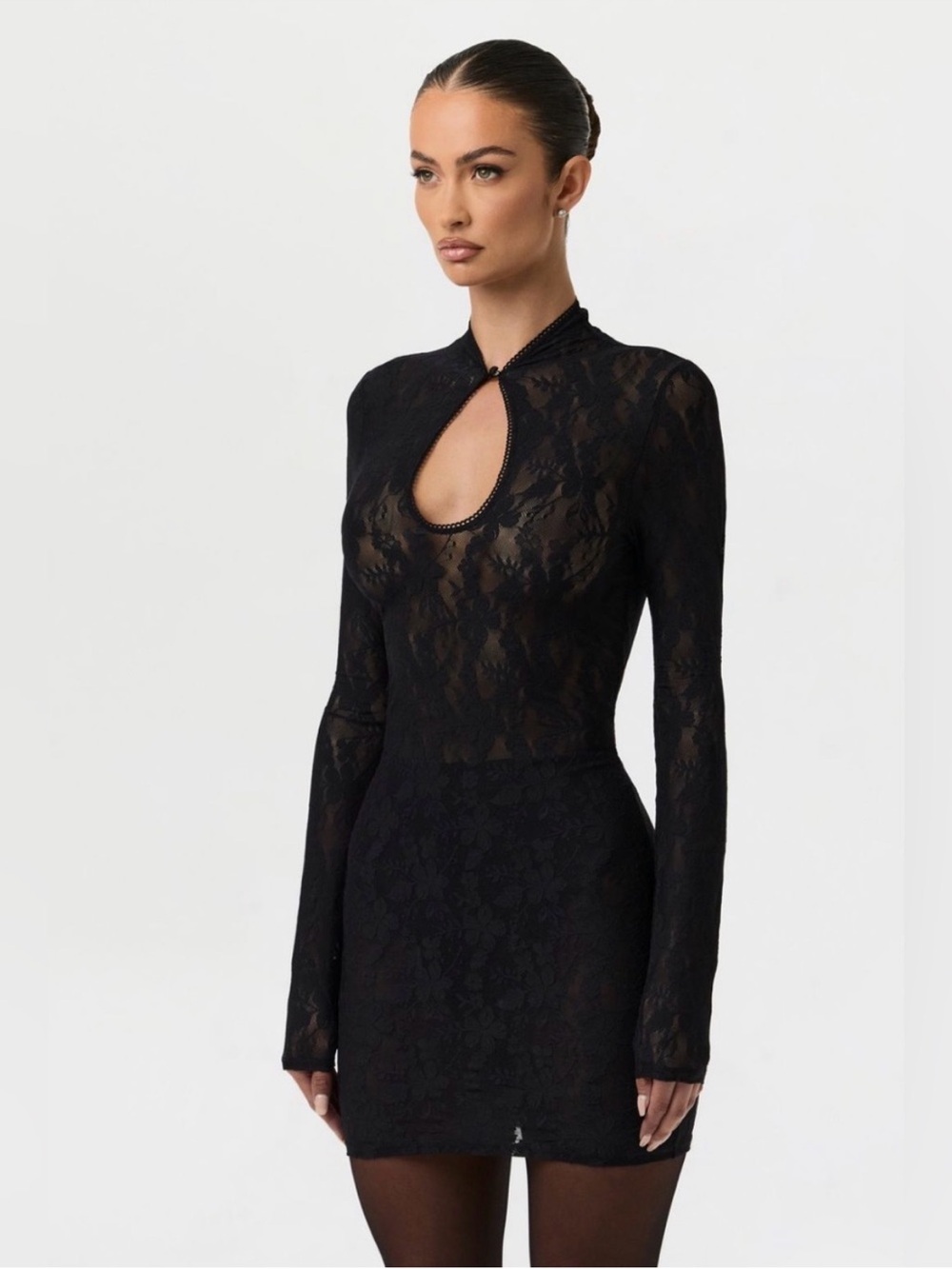 Naked wardrobe Black Lace Keyhole Bodycon Dress sz medium